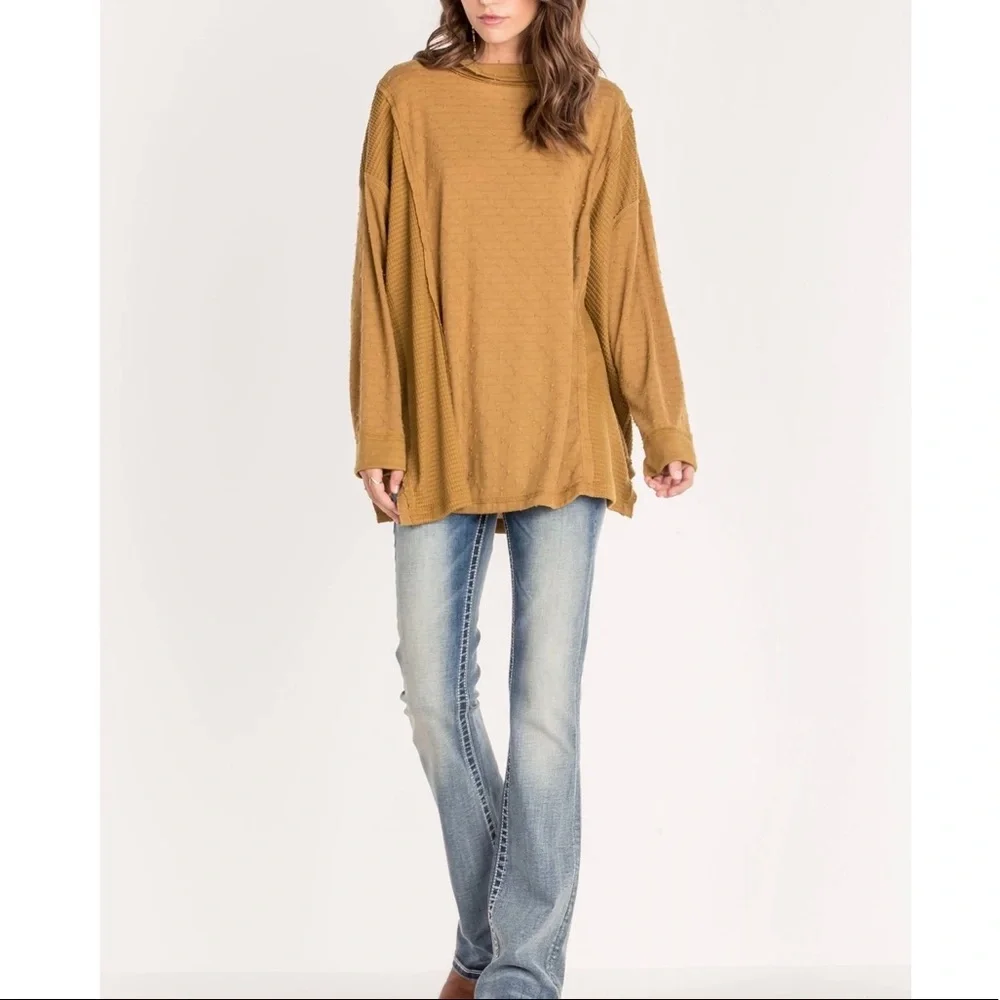 Miss Me oversized mustard yellow cowl neck tunic long sleep top - Picture 2 of 7